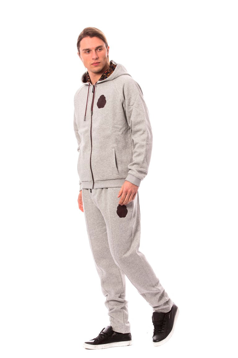 Billionaire Italian Couture Men's Gray Cotton Hooded Sweatsuit – Logo Detail, Zip Hoodie & Jogger Set