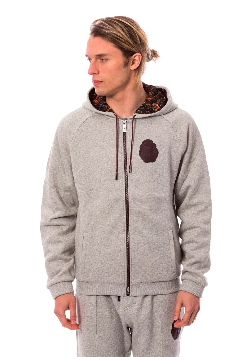 Billionaire Italian Couture Men's Gray Cotton Hooded Sweatsuit – Logo Detail, Zip Hoodie & Jogger Set