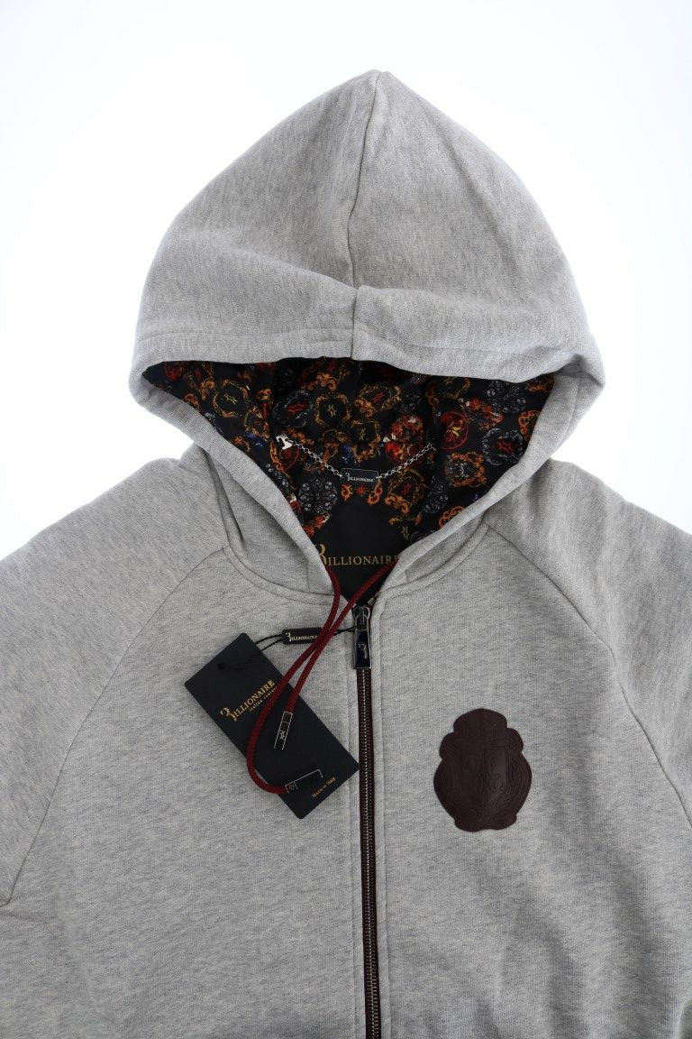 Billionaire Italian Couture Men's Gray Cotton Hooded Sweatsuit – Logo Detail, Zip Hoodie & Jogger Set