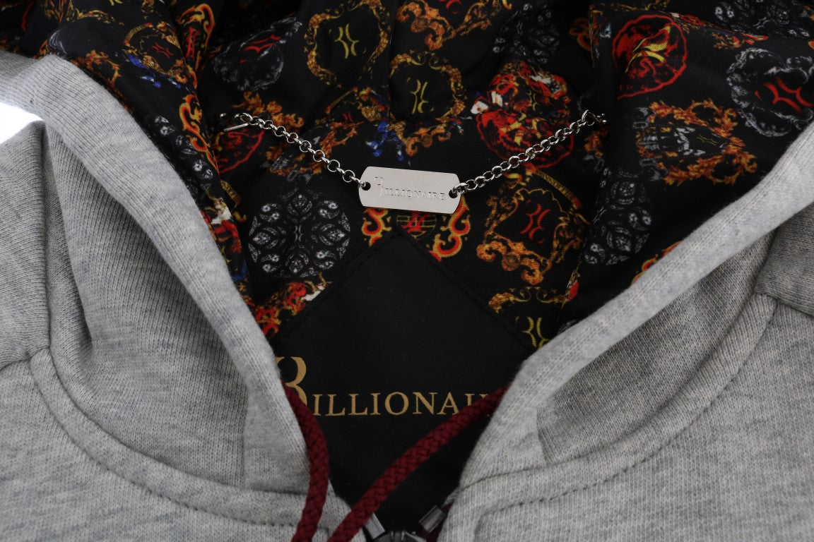 Billionaire Italian Couture Men's Gray Cotton Hooded Sweatsuit – Logo Detail, Zip Hoodie & Jogger Set