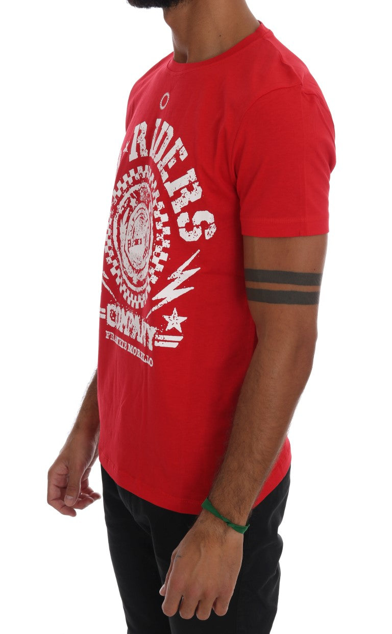 Frankie Morello Men's Red Cotton "RIDERS" Crewneck T-Shirt – Graphic Logo Detail