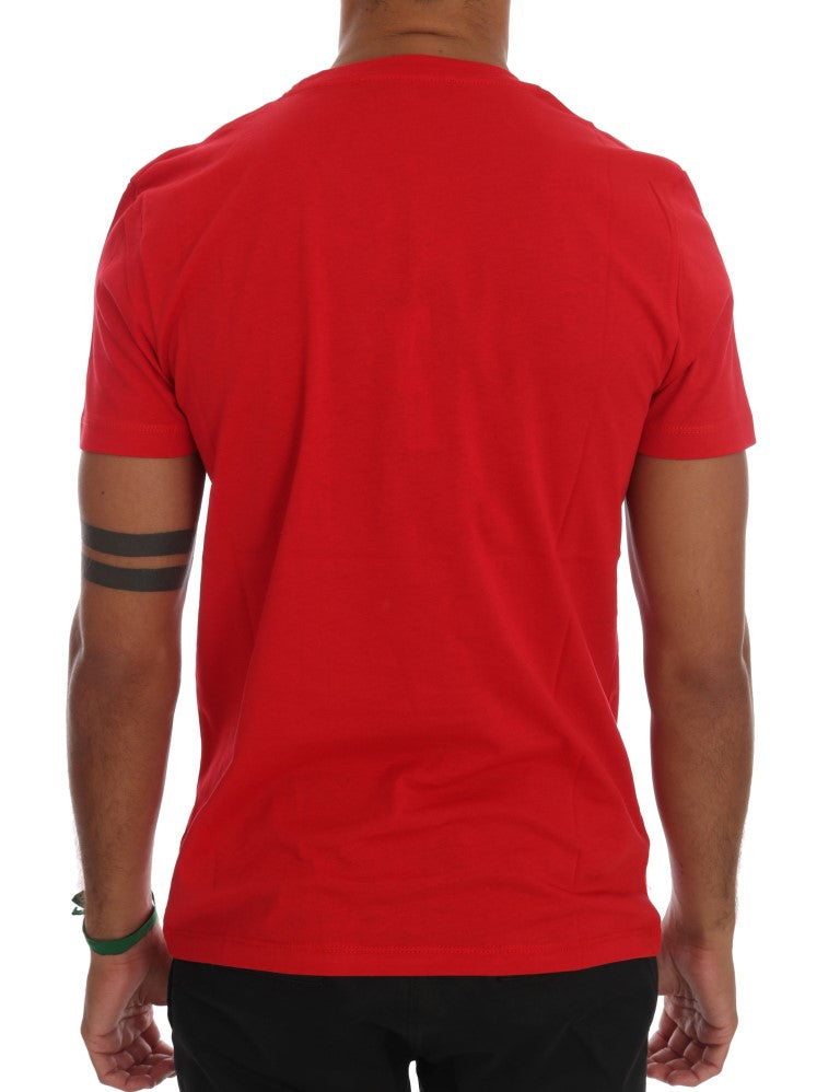 Frankie Morello Men's Red Cotton "RIDERS" Crewneck T-Shirt – Graphic Logo Detail