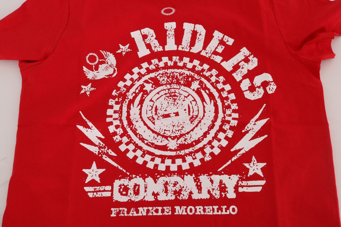 Frankie Morello Men's Red Cotton "RIDERS" Crewneck T-Shirt – Graphic Logo Detail