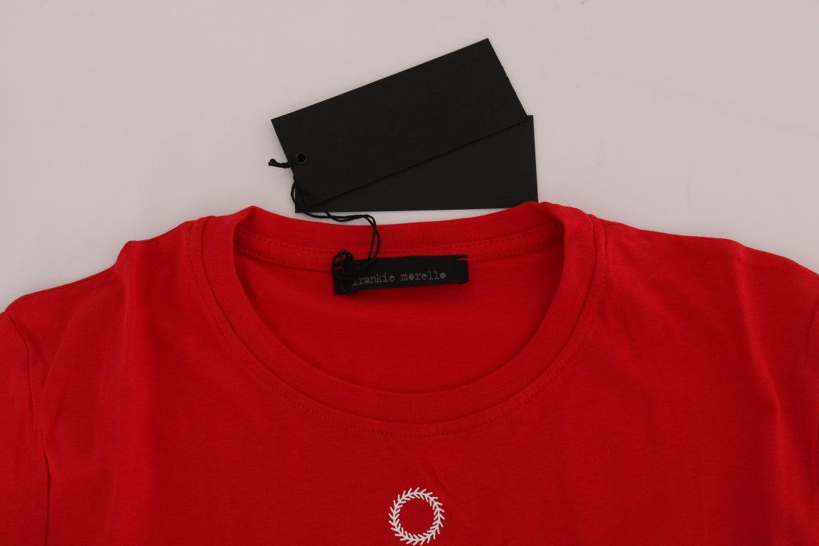 Frankie Morello Men's Red Cotton "RIDERS" Crewneck T-Shirt – Graphic Logo Detail