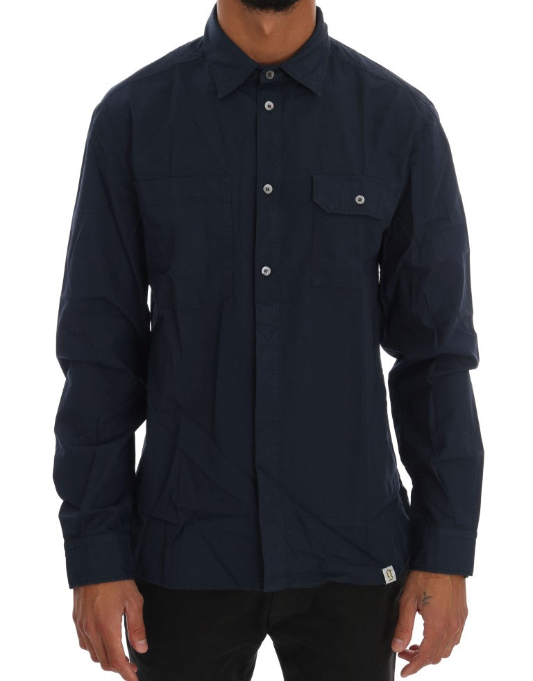 John Galliano Blue Casual Cotton Long Sleeve Shirt