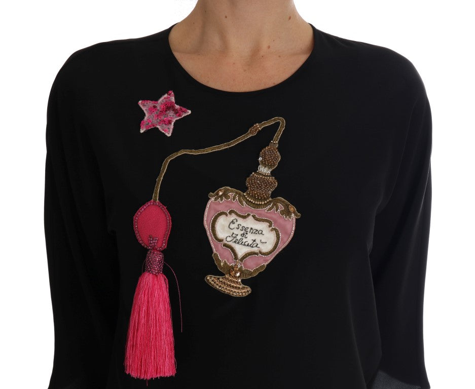 Dolce & Gabbana Black Silk Fairy Tale Top Crystal Blouse