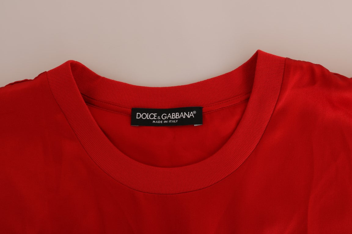 Dolce & Gabbana Red Silk Orange Vase Crystal Top