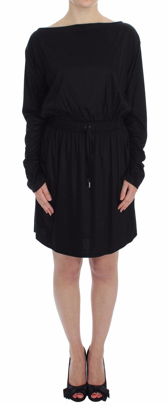 Versace Jeans Women's Black Modal Silk Sleeveless Shift Knee-Length Dress – Logo Detail