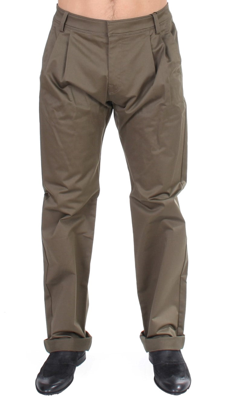 GF Ferre Green Cotton Stretch Comfort Fit Pants
