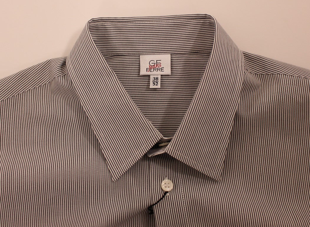 GF Ferre Gray Striped Cotton Casual Shirt