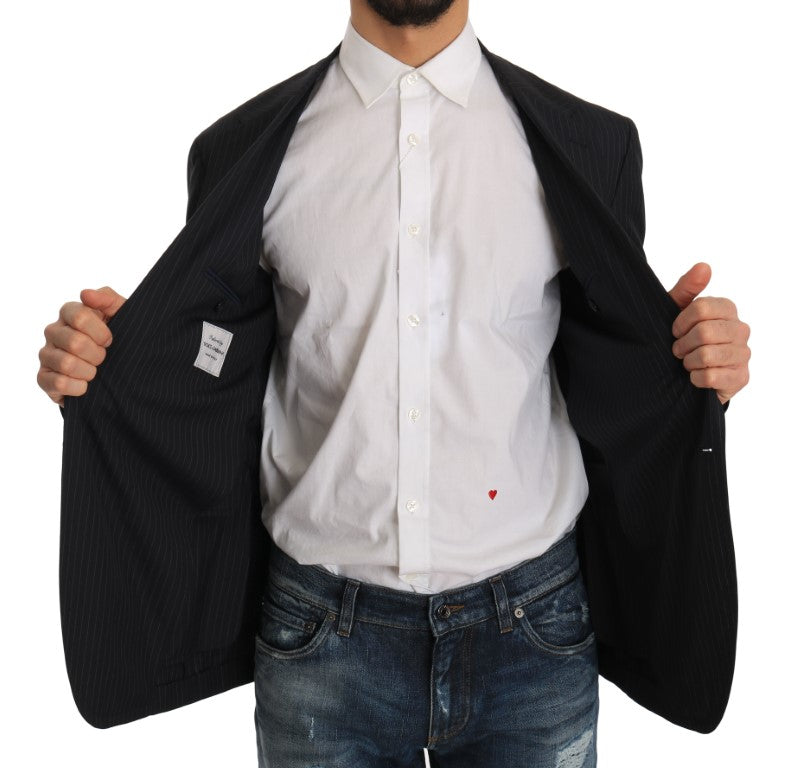 Dolce & Gabbana Gray Striped Wool Jacket Coat Slim Blazer