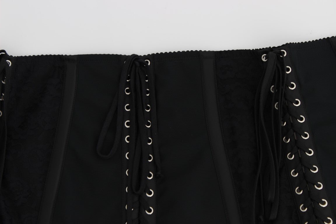 Dolce & Gabbana Black Stretch Corset Waist Strap Belt