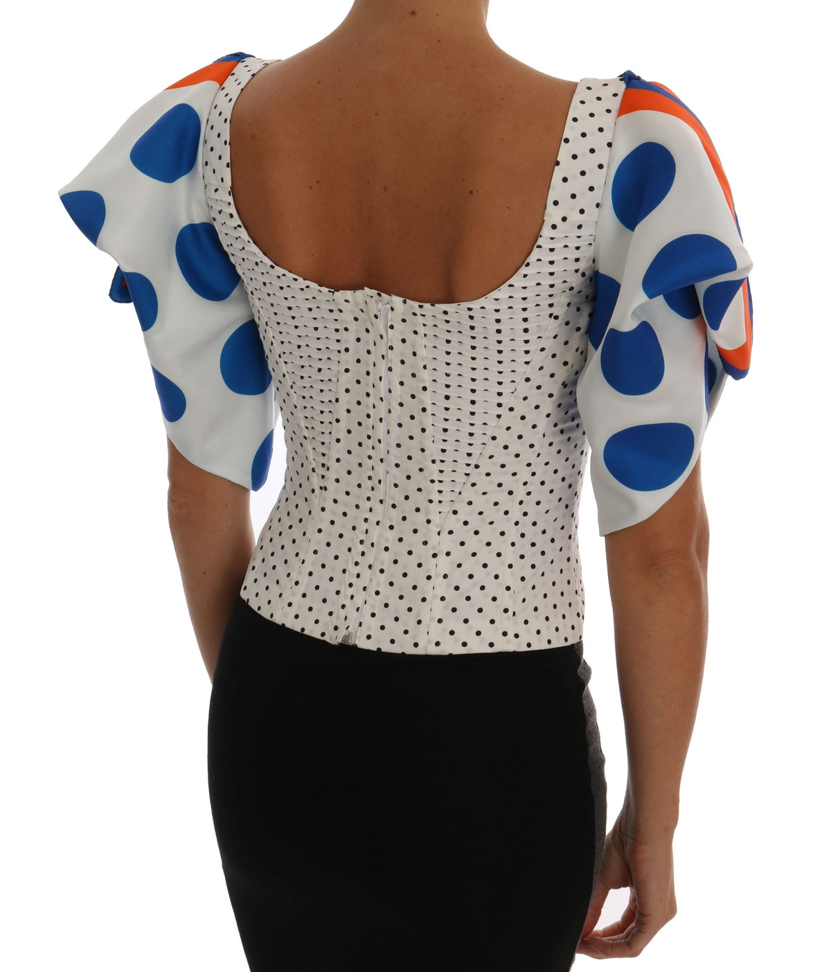 Dolce & Gabbana White Polka Silk Corset Bustier Top
