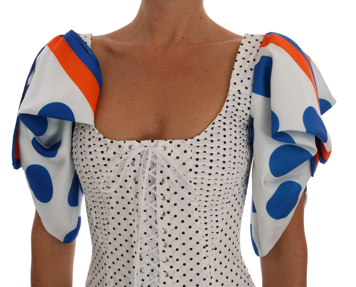 Dolce & Gabbana White Polka Silk Corset Bustier Top