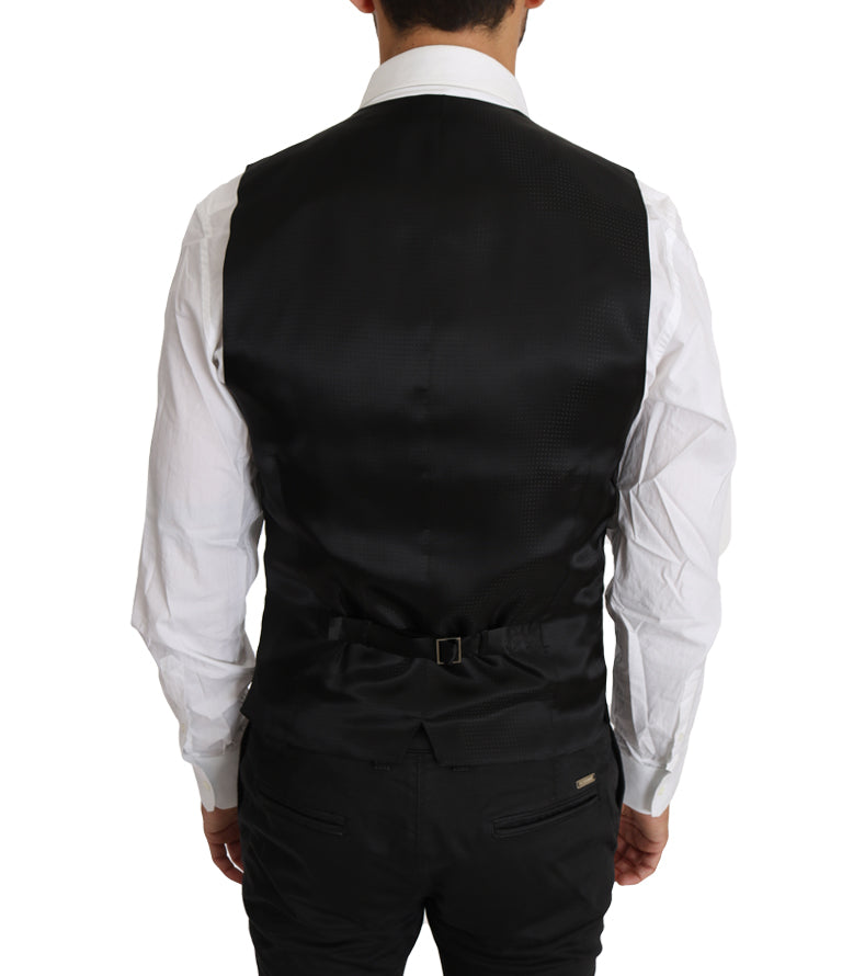 Dolce & Gabbana Black Solid Wool Silk Waistcoat Vest