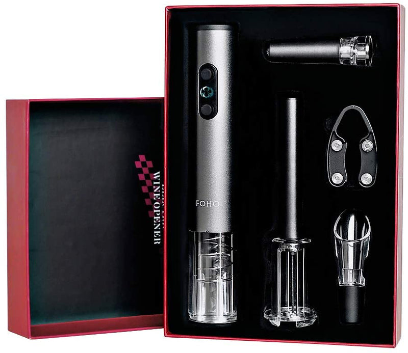 Electric Wine Opener Gift Set — Cordless with Foil Cutter, Stopper & Aerator
