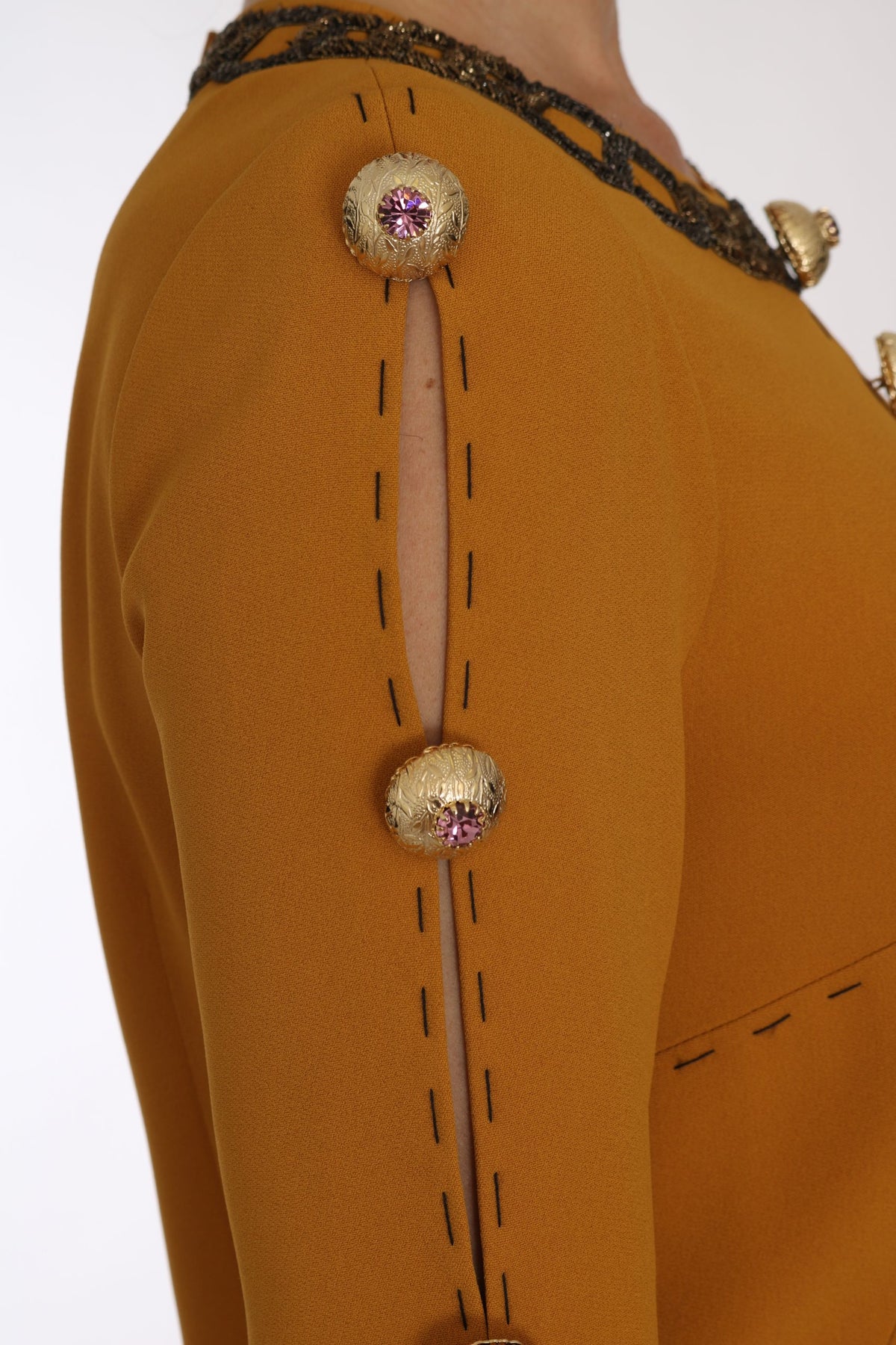 Dolce & Gabbana Brown Mini Crystal Embellished Dress