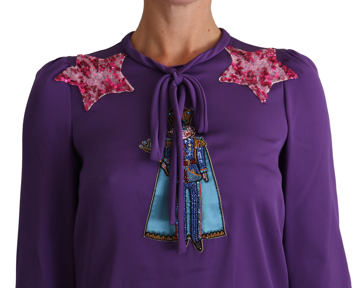 Dolce & Gabbana Purple Blouse Prince Fairy Tale Embellished Top