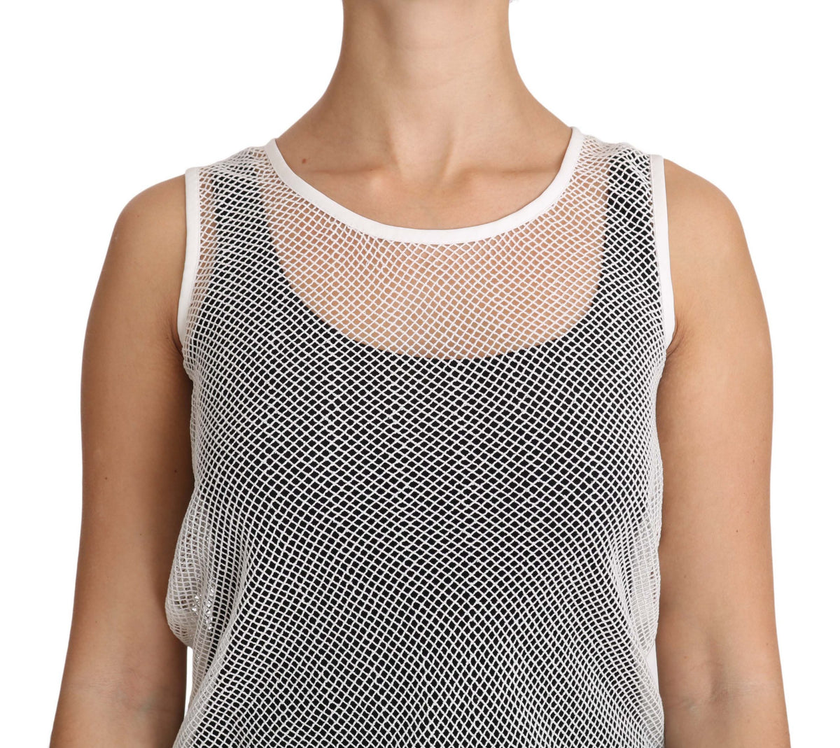 Dolce & Gabbana White Net Transparent Sleeveless Tank Top
