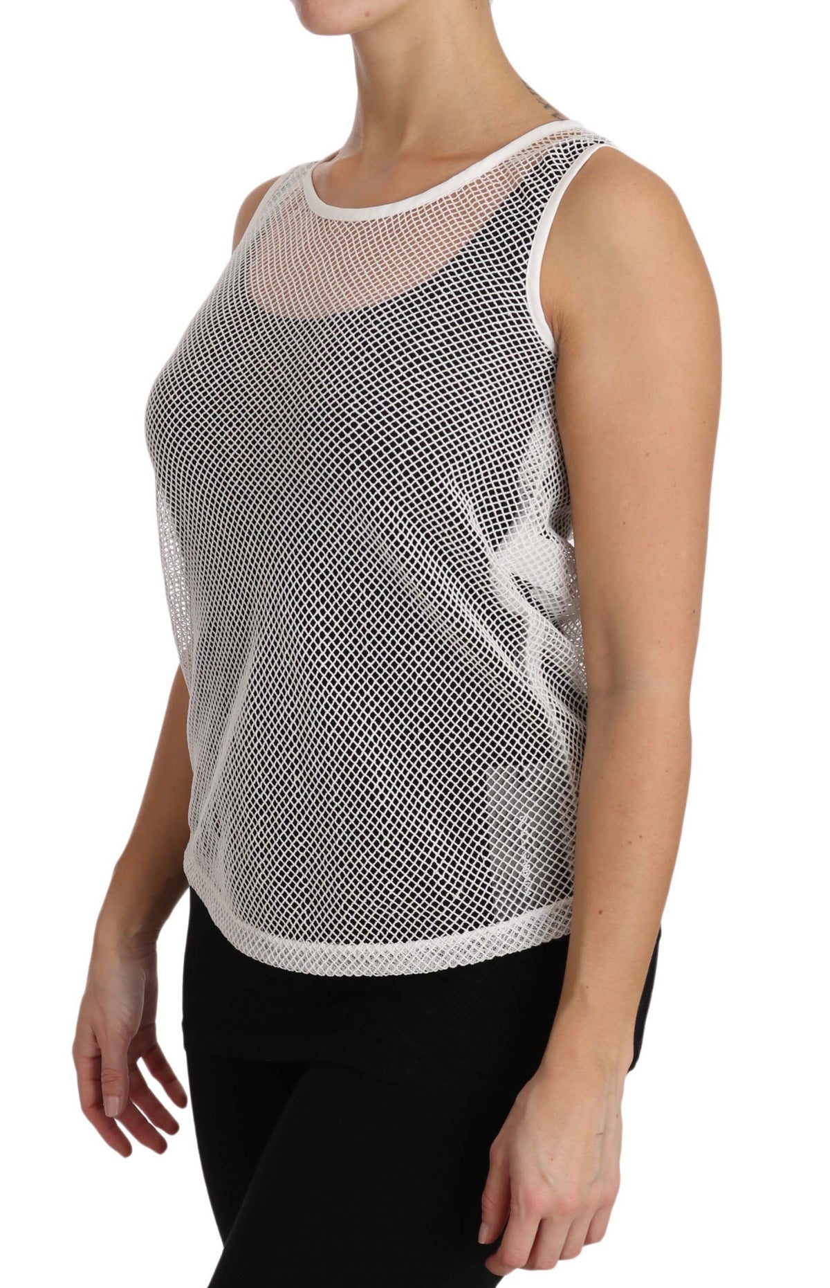Dolce & Gabbana White Net Transparent Sleeveless Tank Top
