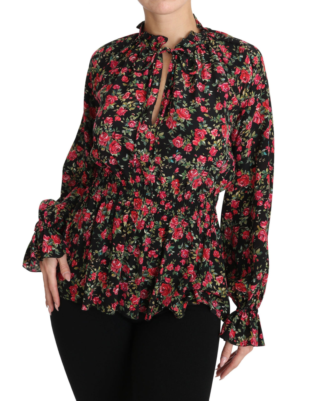 Dolce & Gabbana Black Rose Print Floral Shirt Top Blouse