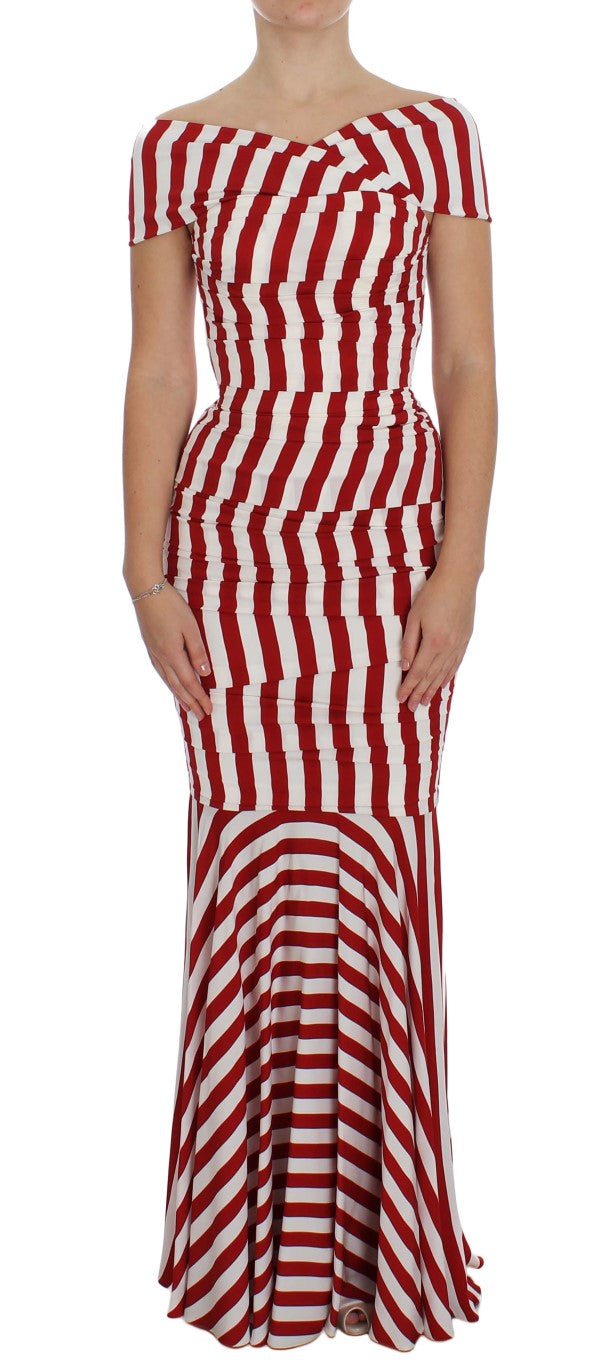 Dolce & Gabbana Red White Silk Stretch Dress