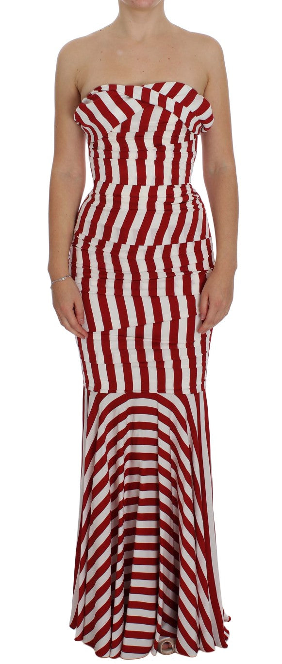 Dolce & Gabbana Red White Silk Stretch Dress