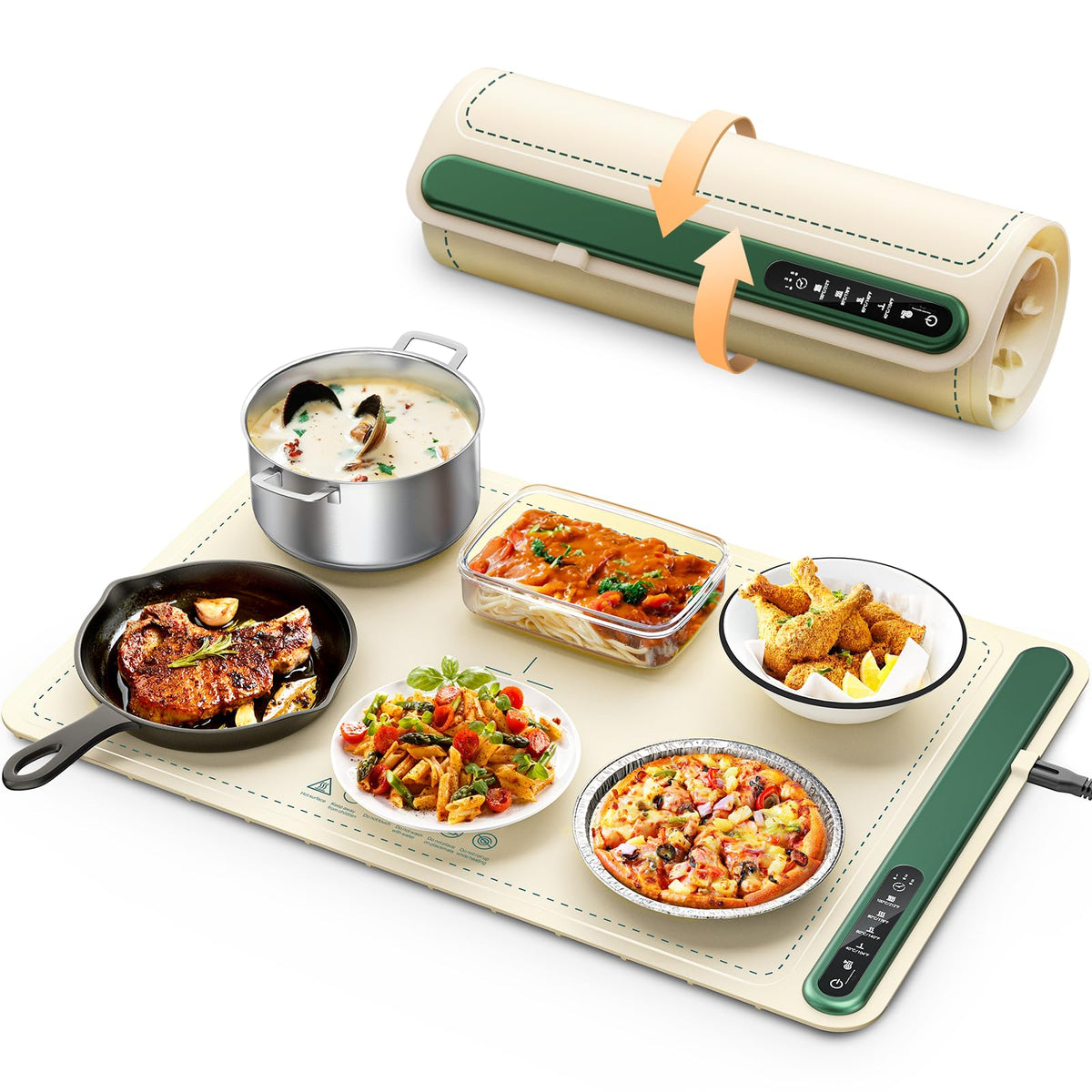 Electric Food Warming Mat — Foldable Silicone with Adjustable Temperature