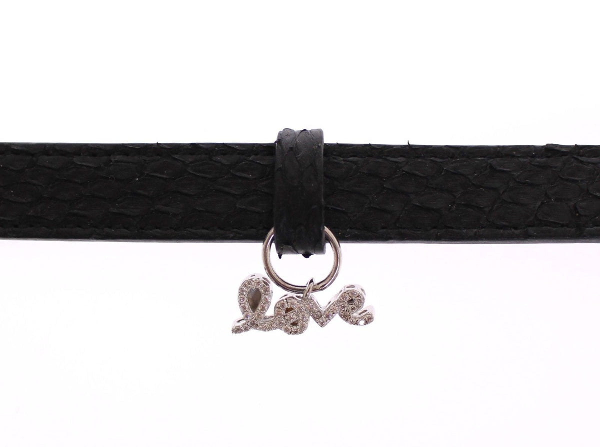 Nialaya Men's Black Snakeskin & 925 Silver CZ ‘LOVE’ Bracelet – Buckle Closure, Handmade in Hollywood