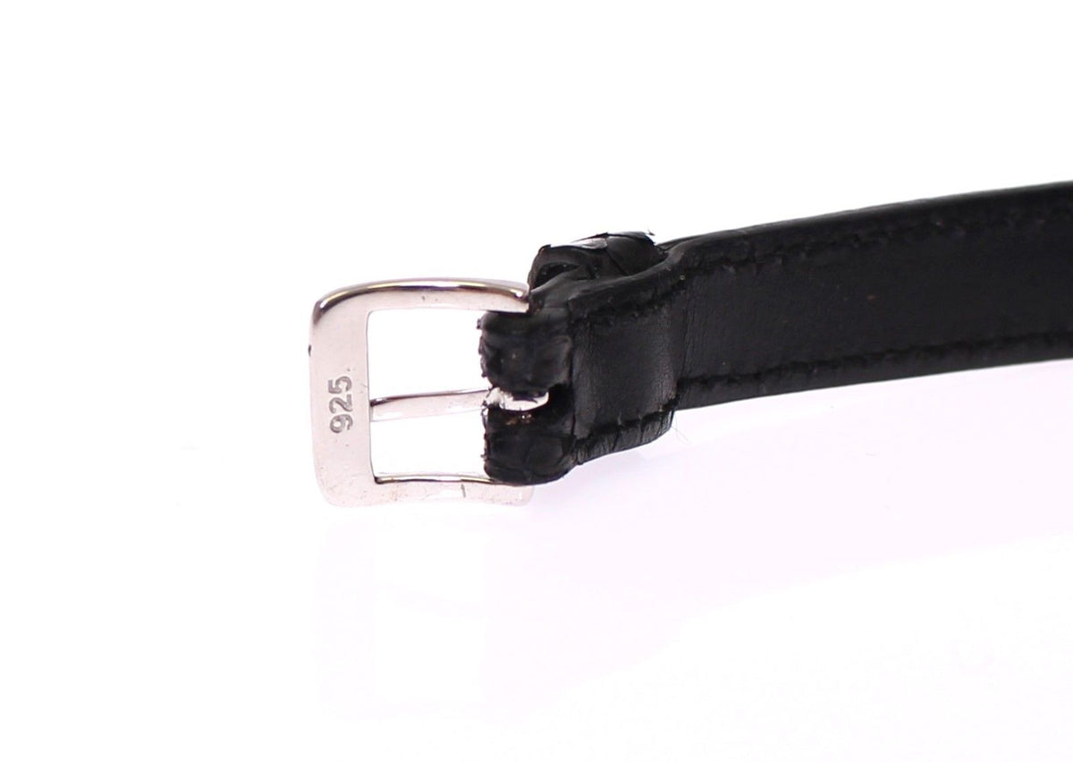 Nialaya Men's Black Snakeskin & 925 Silver CZ ‘LOVE’ Bracelet – Buckle Closure, Handmade in Hollywood