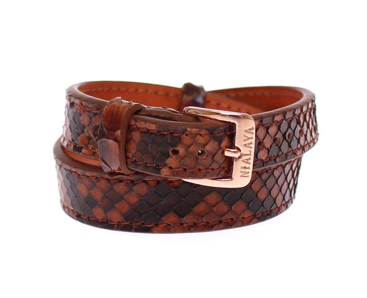 Nialaya Men's Brown Snakeskin & Rose 18K Gold 925 Silver CZ Hamsa Eye Bracelet – Buckle Closure, Handmade in Hollywood