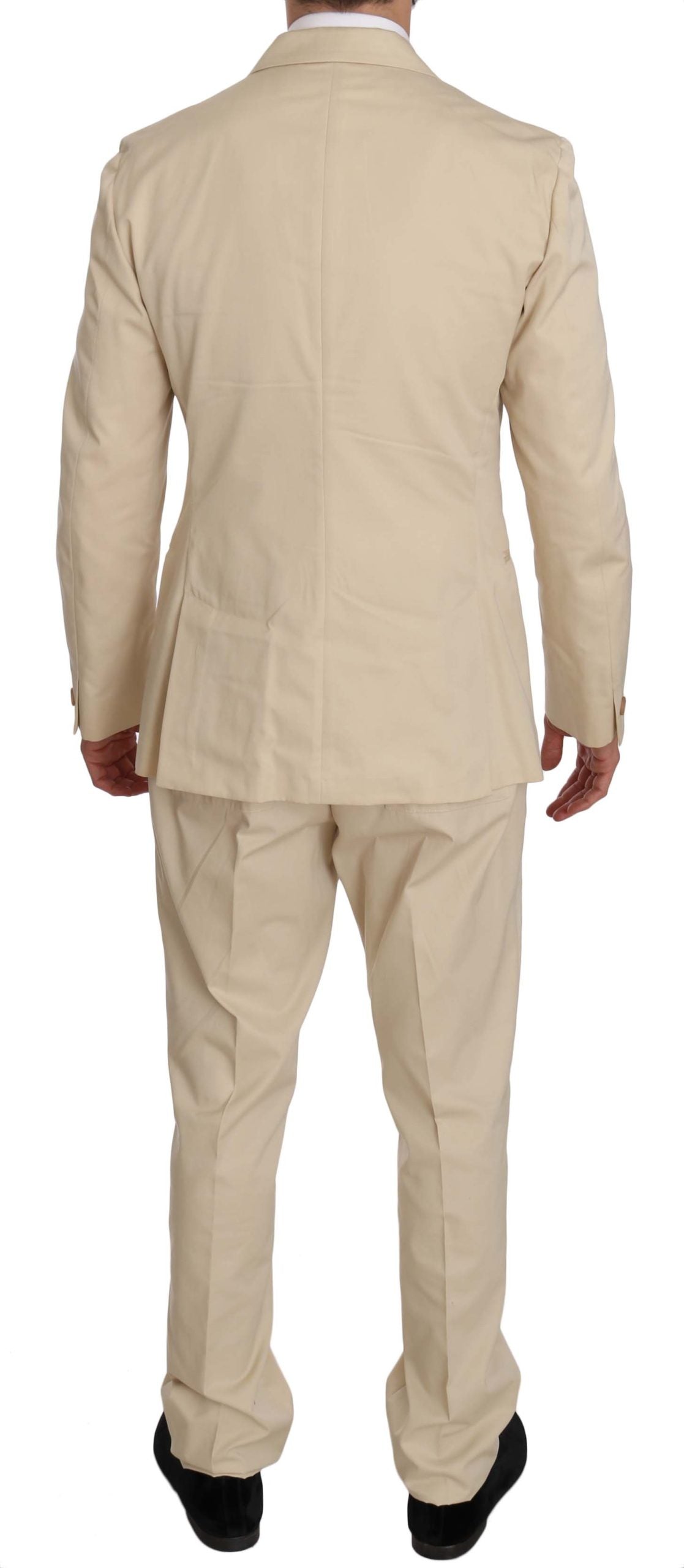 Romeo Gigli Men's Beige 3-Button Solid Cotton Two-Piece Suit – Made in Italy