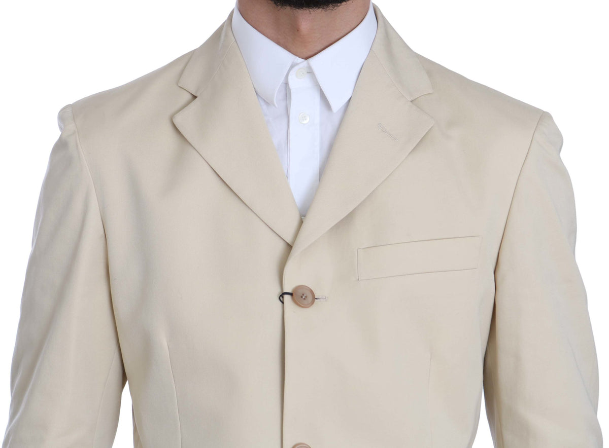Romeo Gigli Men's Beige 3-Button Solid Cotton Two-Piece Suit – Made in Italy