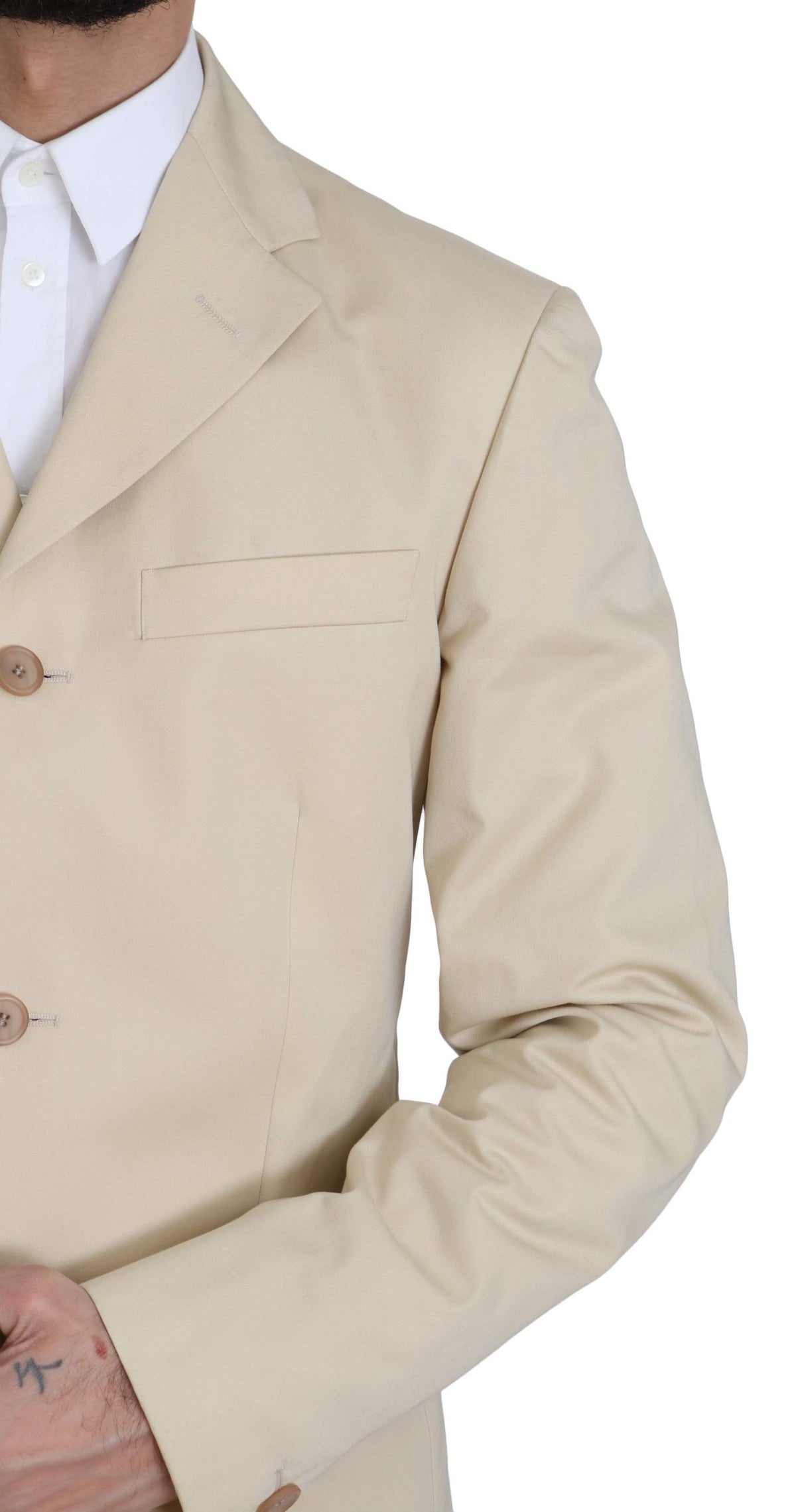 Romeo Gigli Men's Beige 3-Button Solid Cotton Two-Piece Suit – Made in Italy