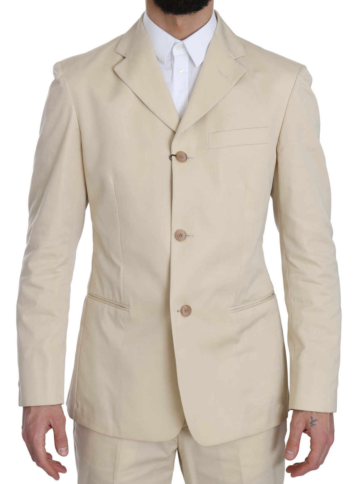 Romeo Gigli Men's Beige 3-Button Solid Cotton Two-Piece Suit – Made in Italy
