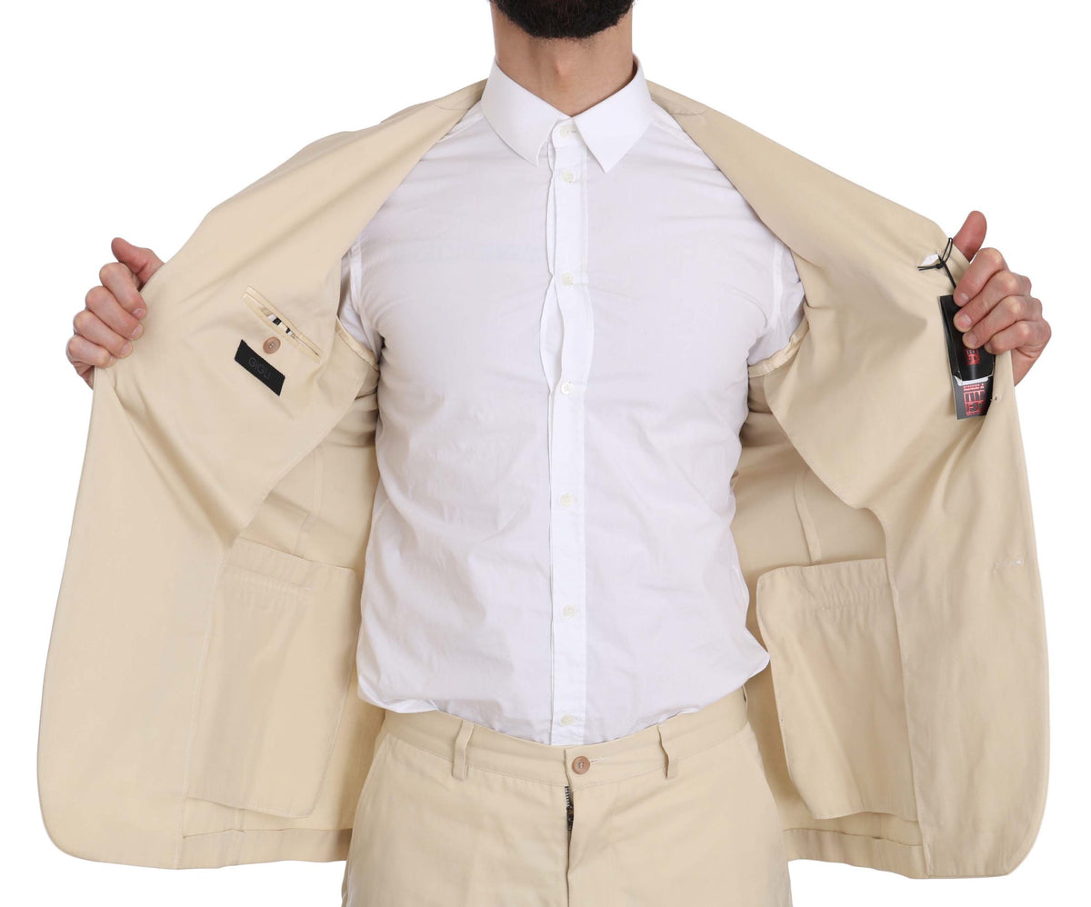 Romeo Gigli Men's Beige 3-Button Solid Cotton Two-Piece Suit – Made in Italy