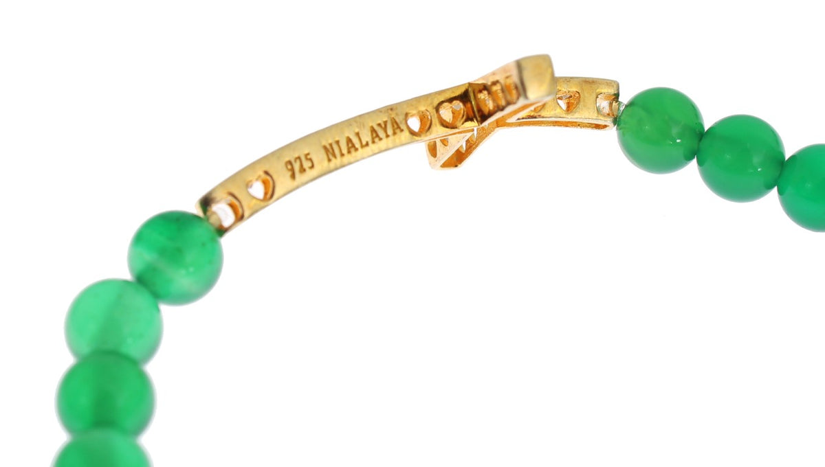 Nialaya Women's Green & Gold Jade Stone CZ Diamond Cross 925 Silver Bracelet – Handmade in Hollywood