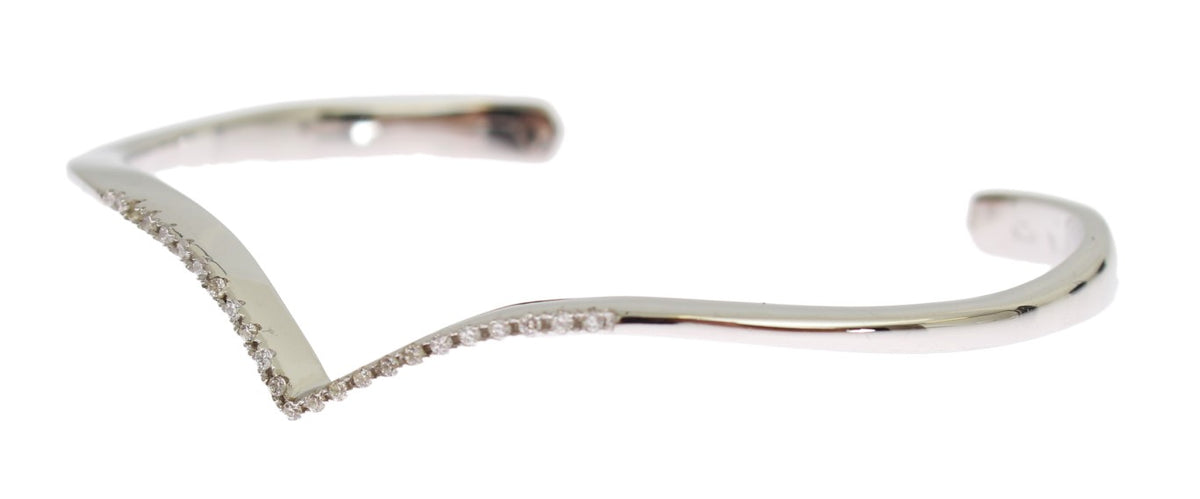 Nialaya Women's Silver ‘Skyfall’ Arched Wing CZ Bangle Cuff – One Size, 925 Sterling Silver, Handmade in Hollywood