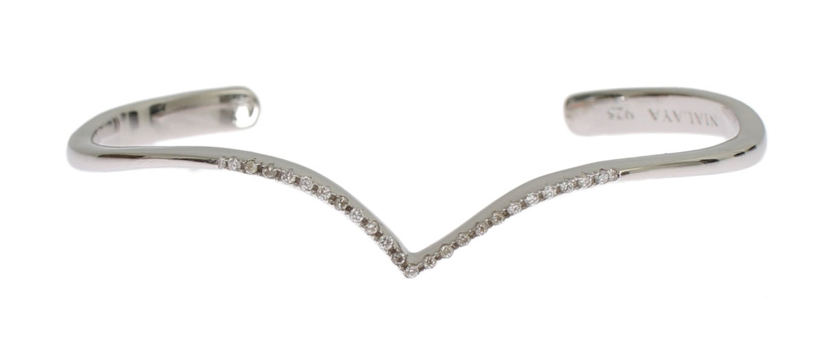 Nialaya Women's Silver ‘Skyfall’ Arched Wing CZ Bangle Cuff – One Size, 925 Sterling Silver, Handmade in Hollywood