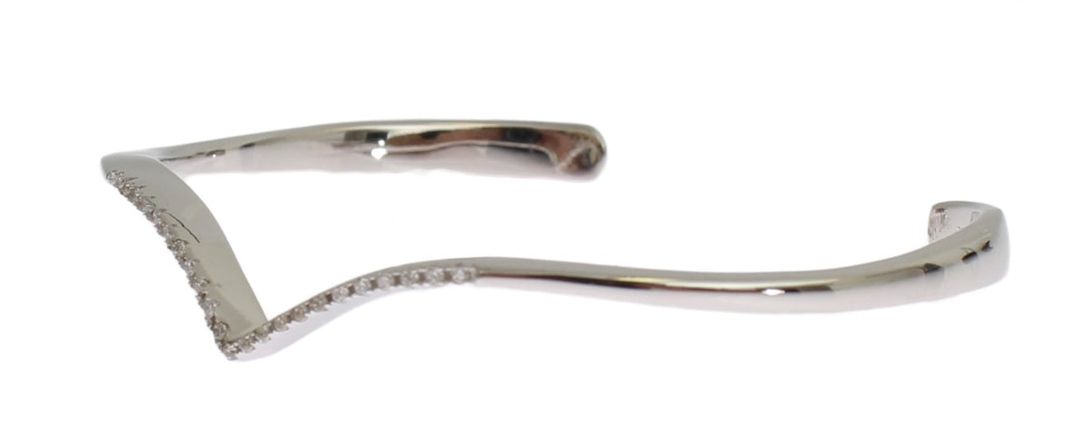 Nialaya Women's Silver ‘Skyfall’ Arched Wing CZ Bangle Cuff – One Size, 925 Sterling Silver, Handmade in Hollywood