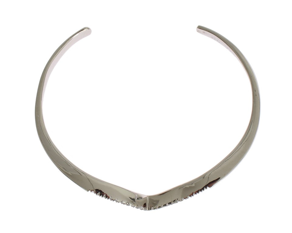Nialaya Women's Silver ‘Skyfall’ Arched Wing CZ Bangle Cuff – One Size, 925 Sterling Silver, Handmade in Hollywood