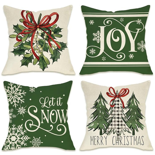 Christmas Throw Pillow Covers — Festive Set of 4