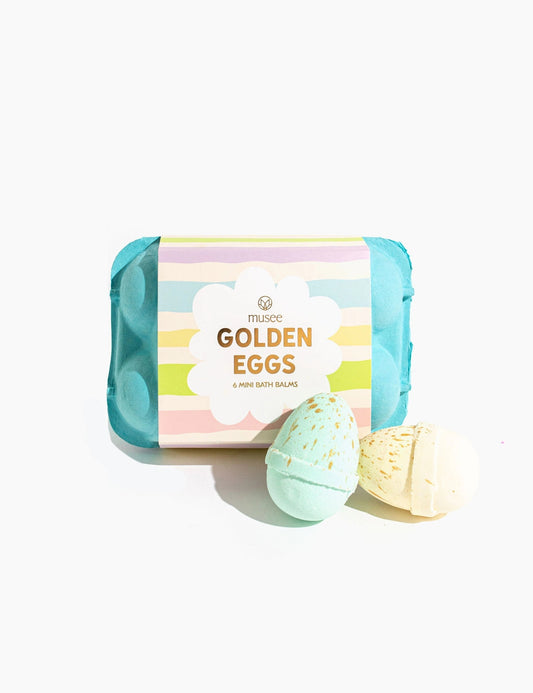 Musee Bath Blue Golden Egg Bath Bombs – Set of 6 Grapefruit-Scented Pastel Mini Bath Balms