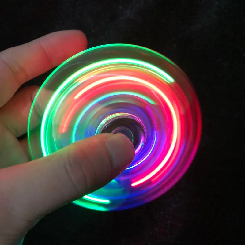Crystal Luminous LED light Fidget Spinner Hand Top Spinners Glow in Dark EDC Stress Relief Toys Kinetic Gyroscope for Childre