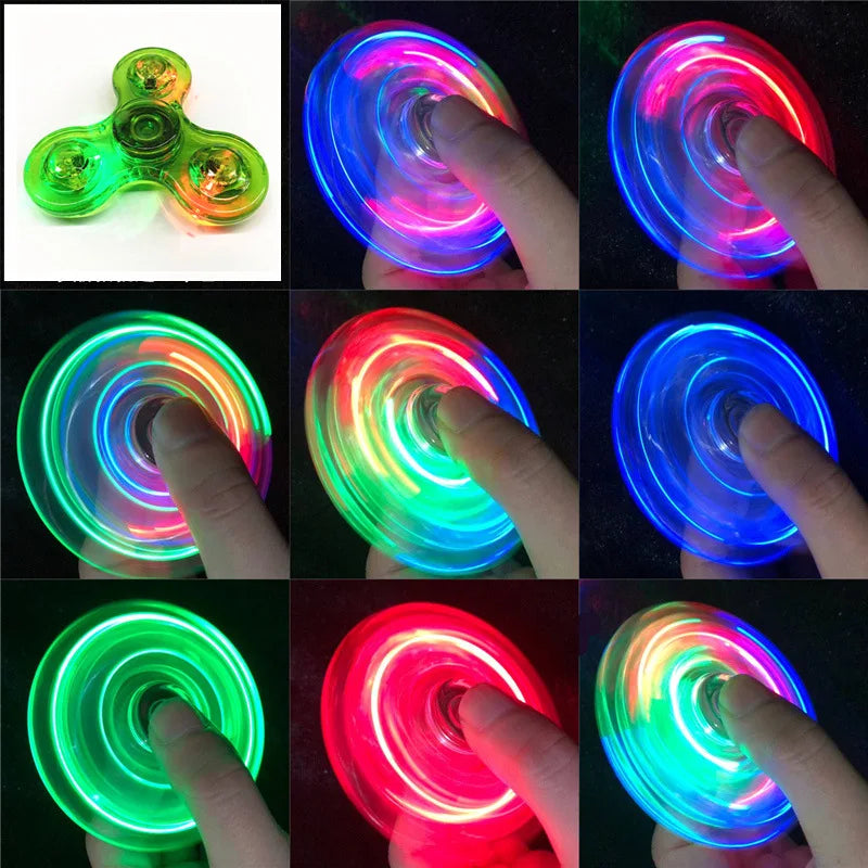 Crystal Luminous LED light Fidget Spinner Hand Top Spinners Glow in Dark EDC Stress Relief Toys Kinetic Gyroscope for Childre