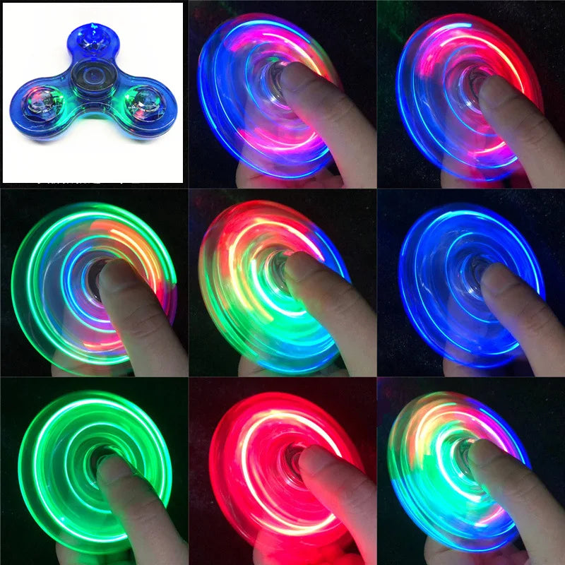Crystal Luminous LED light Fidget Spinner Hand Top Spinners Glow in Dark EDC Stress Relief Toys Kinetic Gyroscope for Childre