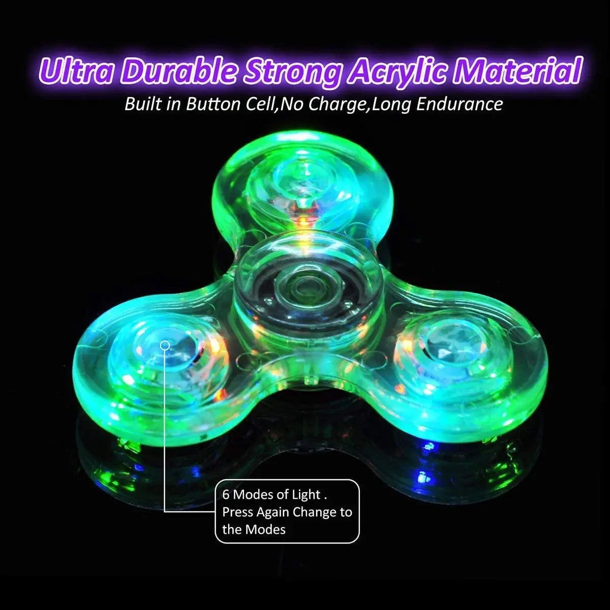 Crystal Luminous LED light Fidget Spinner Hand Top Spinners Glow in Dark EDC Stress Relief Toys Kinetic Gyroscope for Childre