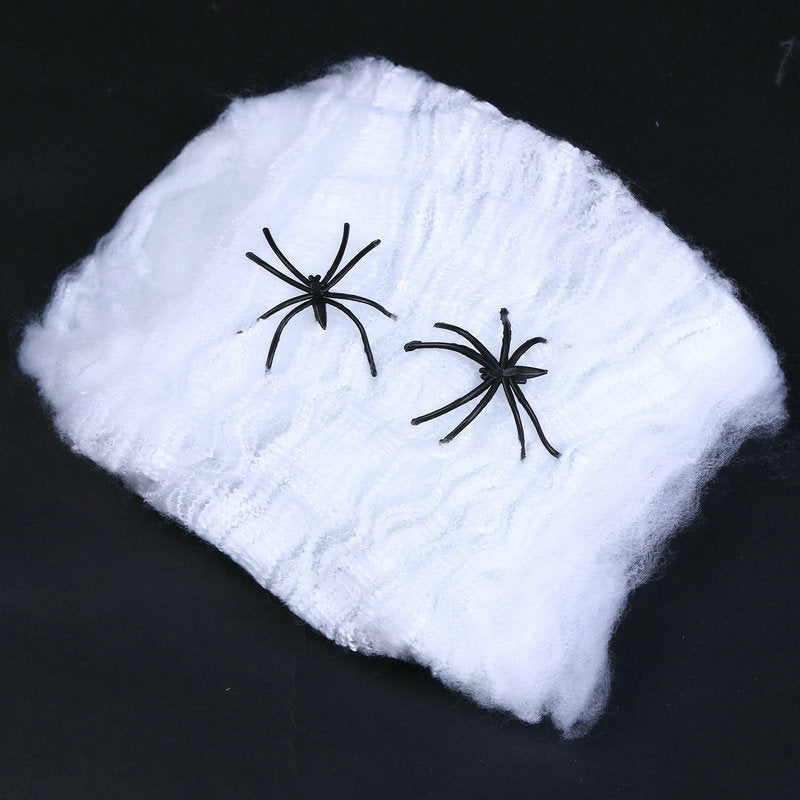 Stretchy Spider Web Halloween Decoration with Mini Spiders – Scary Party Prop