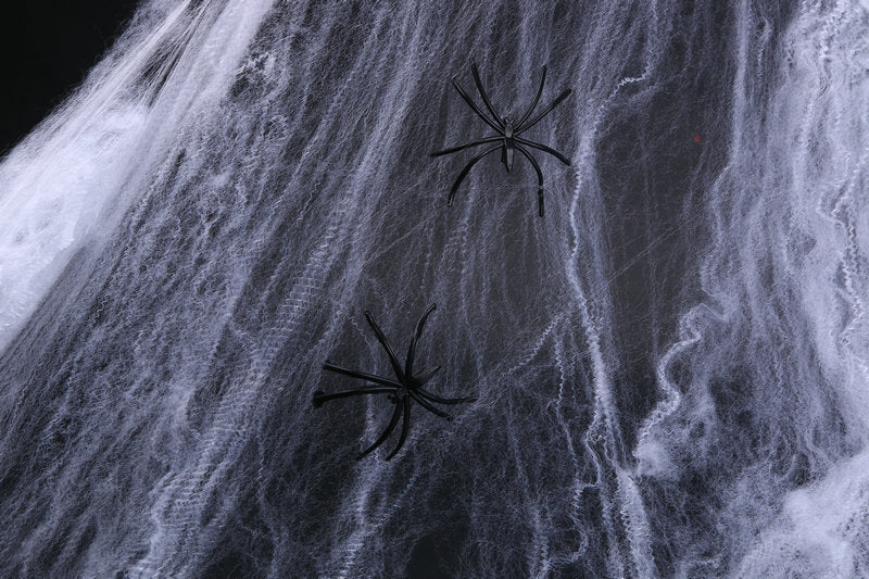 Stretchy Spider Web Halloween Decoration with Mini Spiders – Scary Party Prop