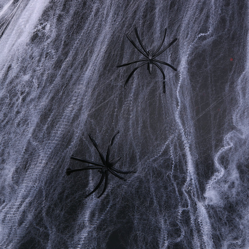 Stretchy Spider Web Halloween Decoration with Mini Spiders – Scary Party Prop